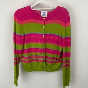 Vintage Bahari Group Striped Vibrant Colors Cotton Blend Cardigan size 10